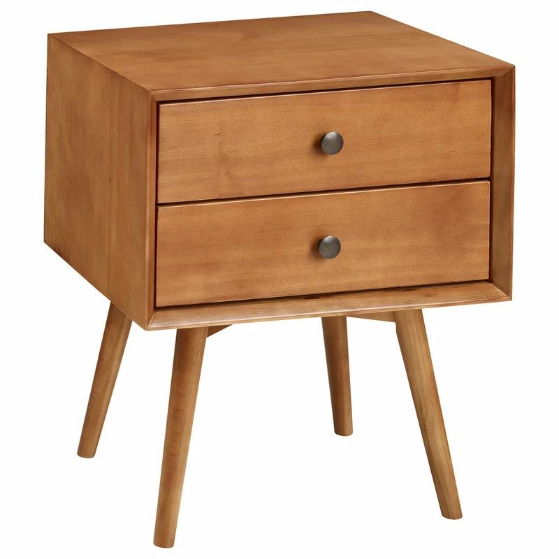 Buy 👍 Walker Edison Mid-Century 2 Drawer Solid Wood Nightstand, Caramel 👍
