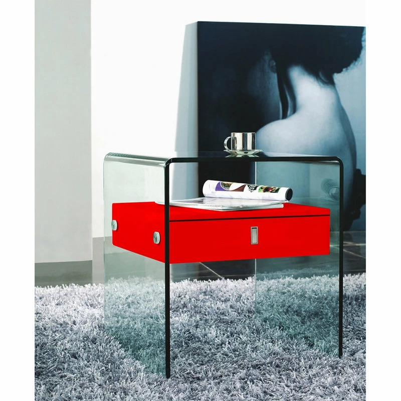 Hot Sale 🛒 Casabianca Home Bari Collection Nightstand/End Table, High Gloss Red Lacquer ⭐ - Image 3