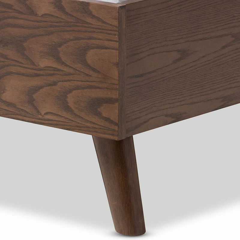 Discount ๐ฅ Baxton Studio Alinia Retro Fabric Upholstered Walnut Wood Platform Bed, Gray, Full โจ - Image 3