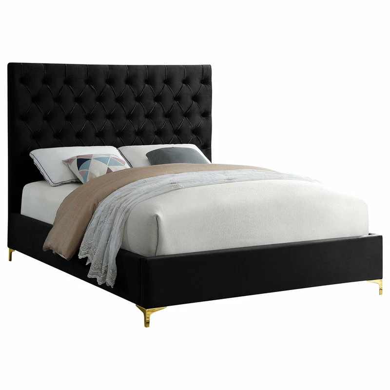 Discount 🥰 Meridian Furniture Cruz Velvet Bed, Black, Queen 🤩 - Image 2