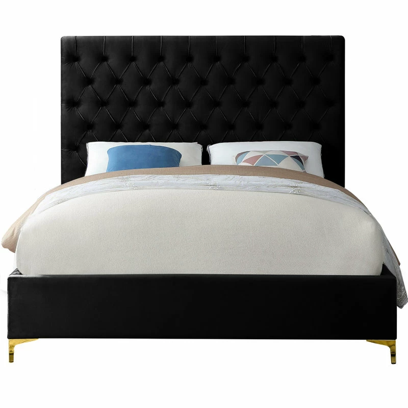Discount 🥰 Meridian Furniture Cruz Velvet Bed, Black, Queen 🤩 - Image 7