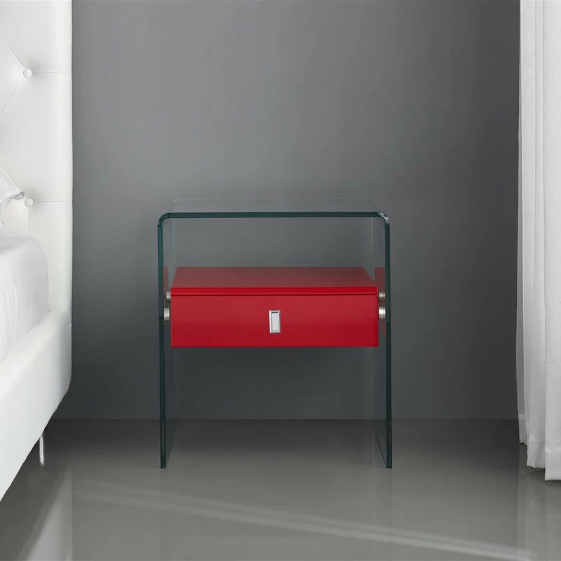 Hot Sale 🛒 Casabianca Home Bari Collection Nightstand/End Table, High Gloss Red Lacquer ⭐ - Image 2