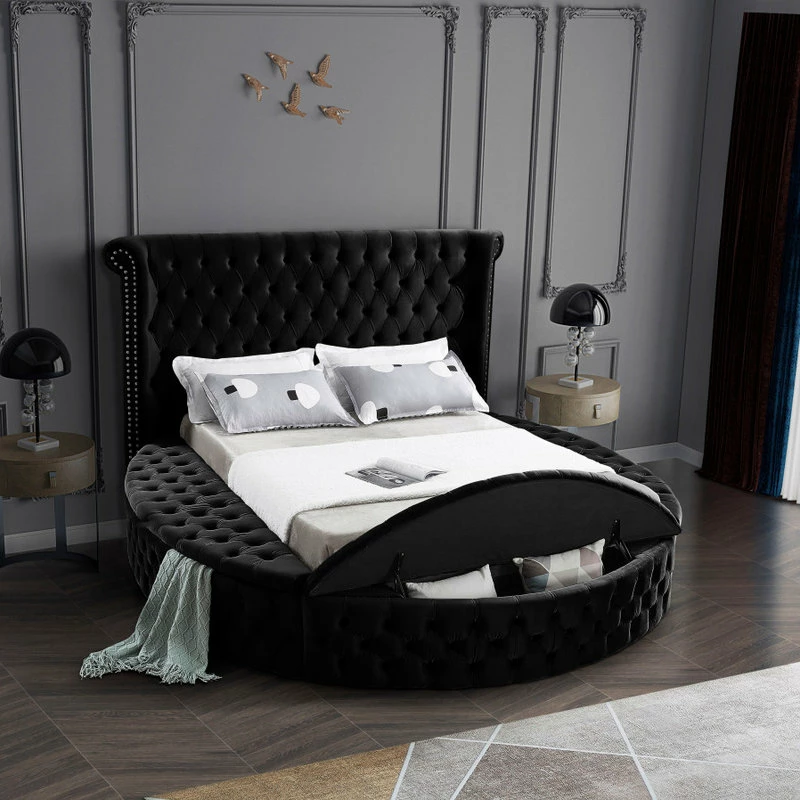 Buy ๐ฅฐ Meridian Furniture Luxus Button Tufted Velvet Round Bed, Black, King โค๏ธ - Image 4