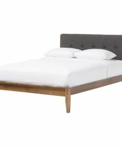 Best Sale 😀 Baxton Studio Leyton Mid-Century Modern Gray Fabric Upholstered Platform Bed, Queen 🔥
