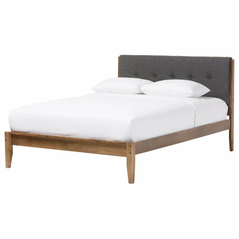 Best Sale ๐ Baxton Studio Leyton Mid-Century Modern Gray Fabric Upholstered Platform Bed, Queen ๐ฅ