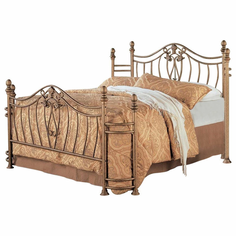 Hot Sale ๐ Home Furnishings Sydney Antique Brushed Gold Iron Bed, Queen ๐