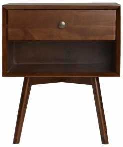 New 😀 Walker Edison MCM 1 Drawer Solid Wood Nightstand, Walnut ⌛