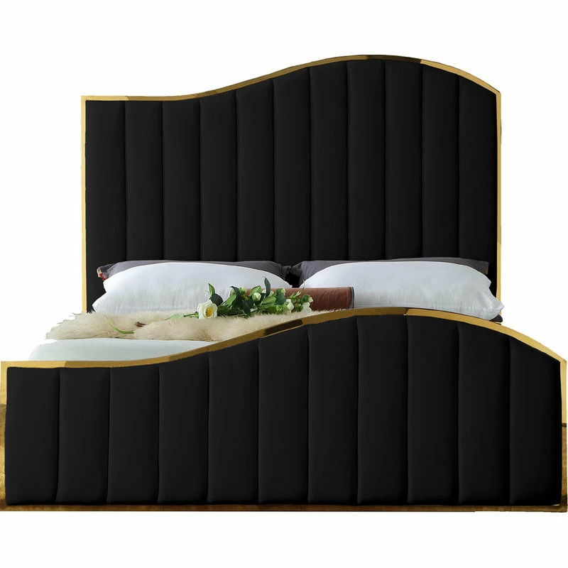 Coupon 🔥 Meridian Furniture Jolie Black Velvet Queen Bed, Black 👍