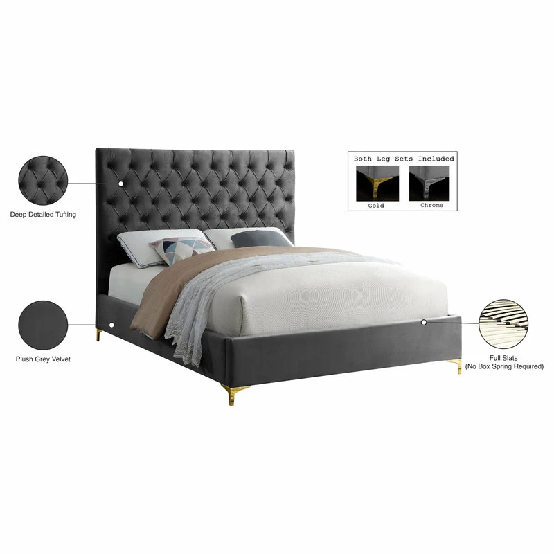 Buy 🛒 Meridian Furniture Cruz Velvet Bed, Gray, King ⌛ - Image 10