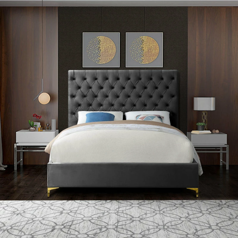 Buy 🛒 Meridian Furniture Cruz Velvet Bed, Gray, King ⌛ - Image 9
