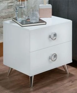 Cheapest 👍 Acme Furniture ACME Elms Wooden Rectangular 2-Drawer Nightstand With Ring Pull Handles In White ⭐